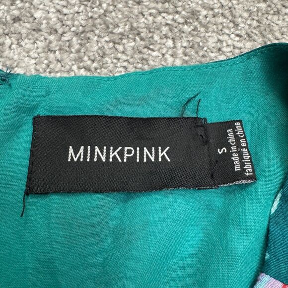 Minkpink Ruffle Floral Romper Womens small Green Long Sleeve V-Neck Summer Boho - Picture 6 of 15